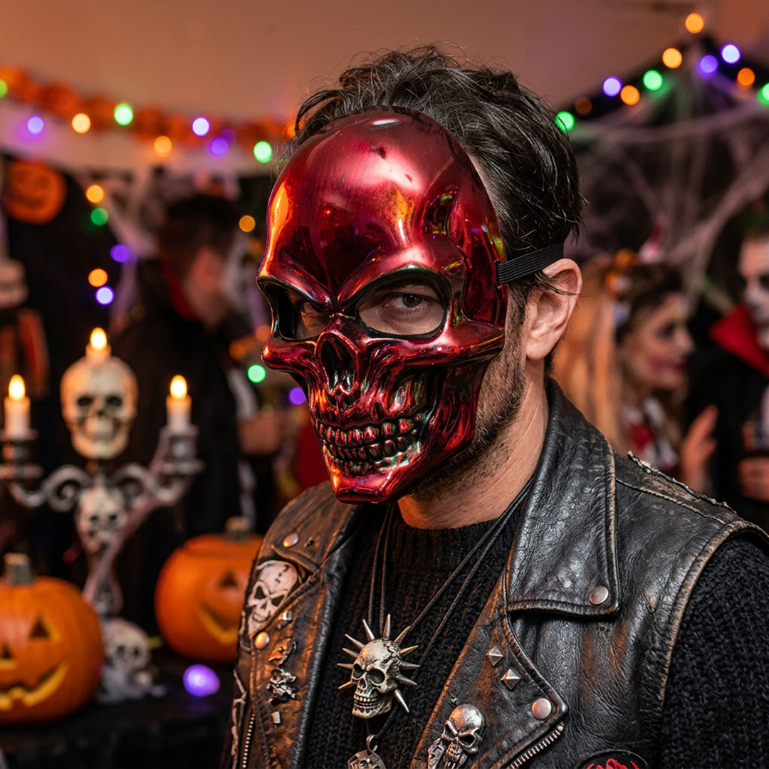 Metallic Red Skull Halloween Fancy Dress Mask View 2