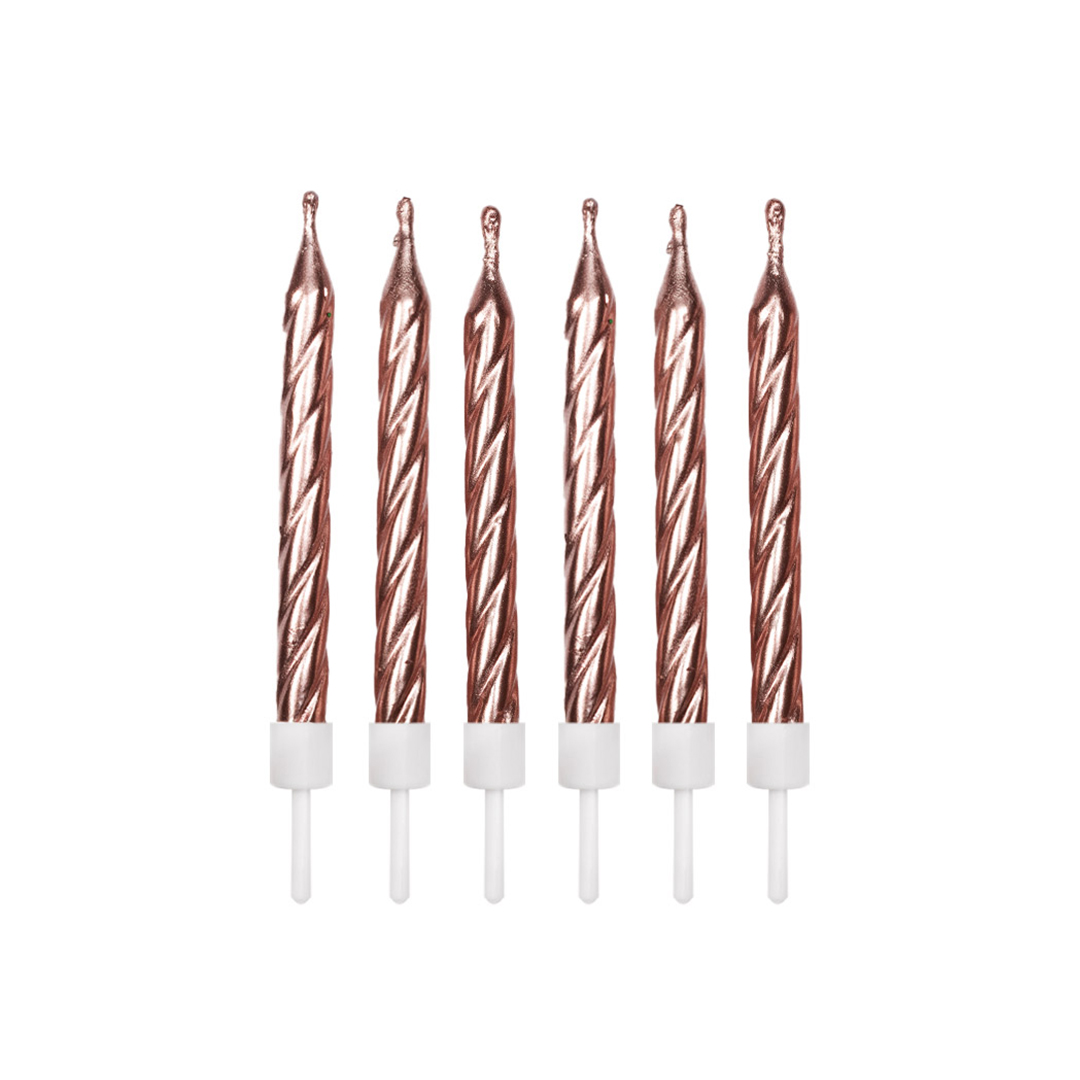 Metallic Rose Gold Party Candles with Holders - Pack of 12