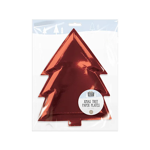 Metallic Rose Gold Christmas Tree Shaped Foil Paper Plates 30cm - Pack of 6 Product Gallery Image