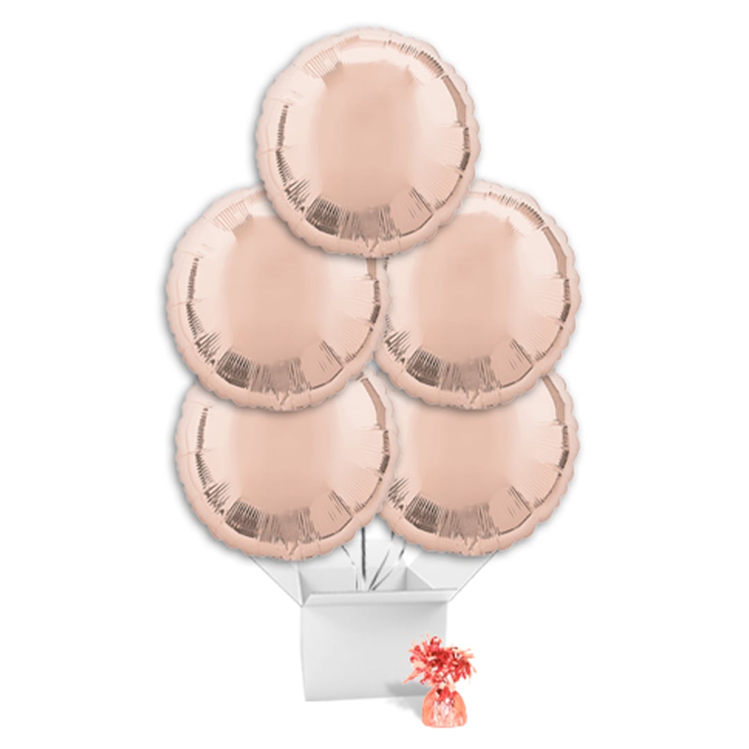 Metallic Rose Gold Round Foil Balloon Bouquet - 5 Inflated Balloons in a Box