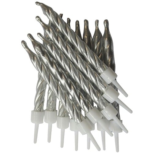 Metallic Silver Candles With Holders - Pack of 12 Product Image