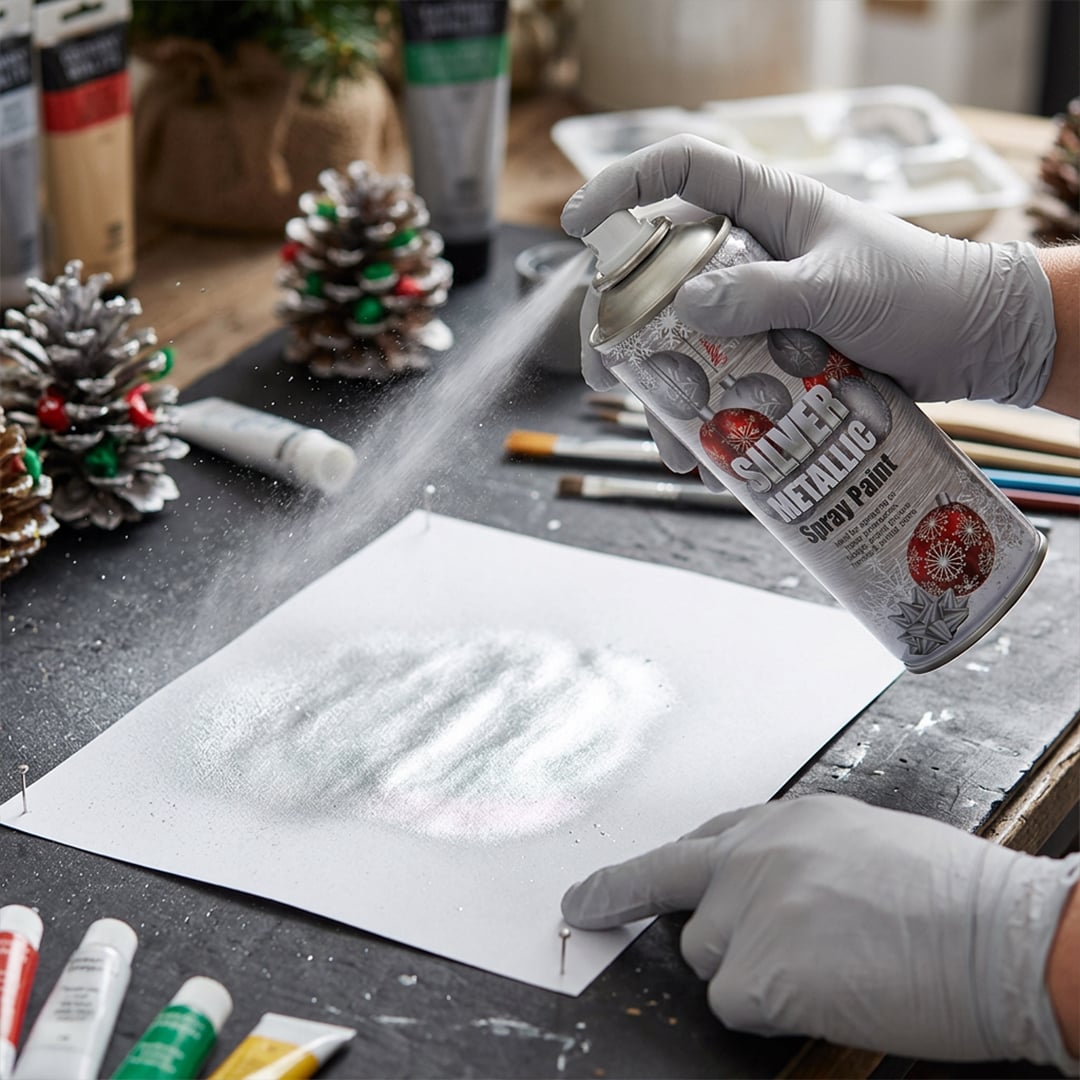 Metallic Silver Christmas Decorative Spray Paint Can 250ml View 3