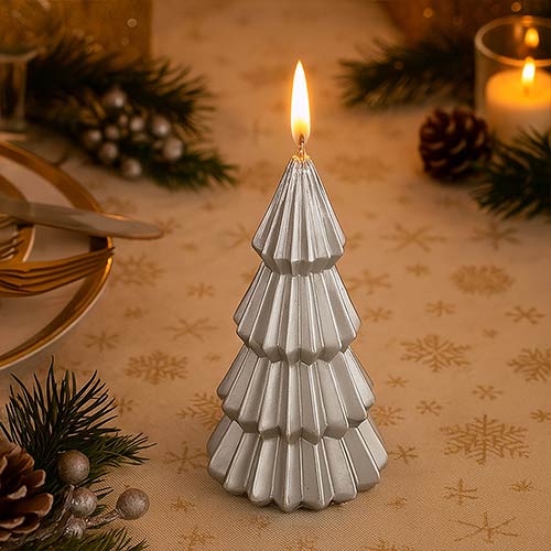 Metallic Silver Christmas Tree Candle 17cm