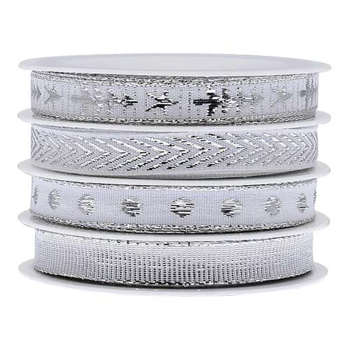 Metallic Silver Decorative Christmas Ribbon - Pack of 4 Product Image