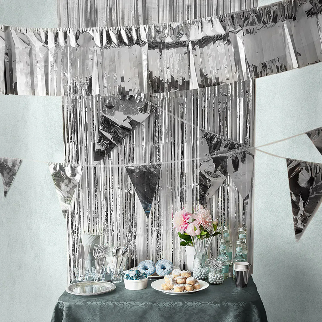 Metallic Silver Foil Pennant Bunting 10m View 4