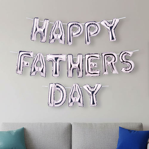 Metallic Silver Happy Fathers Day Spellout Air Fill Foil Balloon Banner Kit