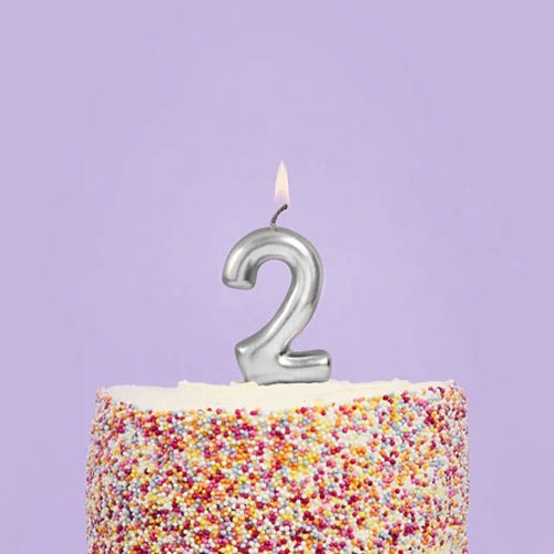 Metallic Silver Number 2 Shaped Candle Product Gallery Image