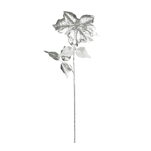 Metallic Silver Poinsettia Stem Artificial Flower Decoration Product Image