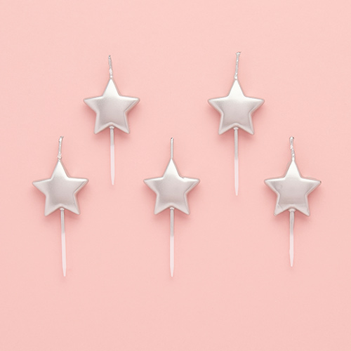 Metallic Silver Star Wax Pick Candles - Pack of 5 Product Gallery Image