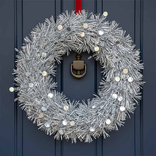Metallic Silver Tinsel Christmas Wreath 28cm