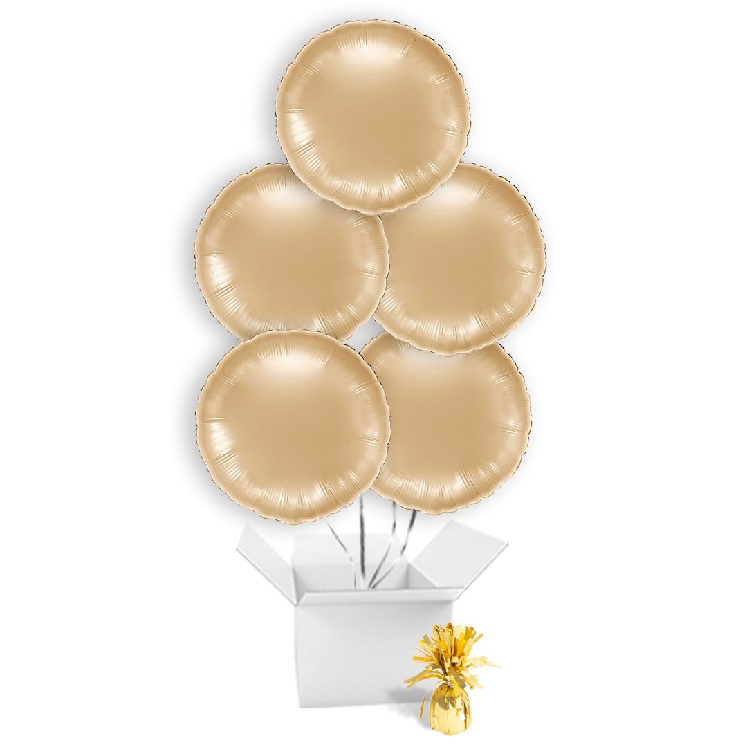 Metallic White Gold Round Foil Balloon Bouquet - 5 Inflated Balloons In A Box