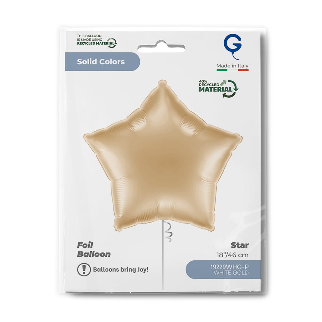 Metallic White Gold Star Shaped Foil Balloon 46cm / 18 in View 3