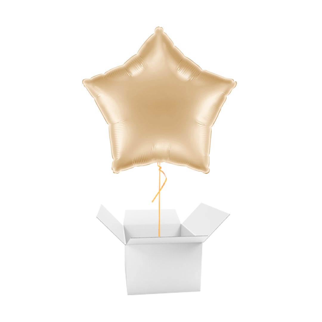 Metallic White Gold Star Shaped Foil Balloon - Inflated Balloon In A Box