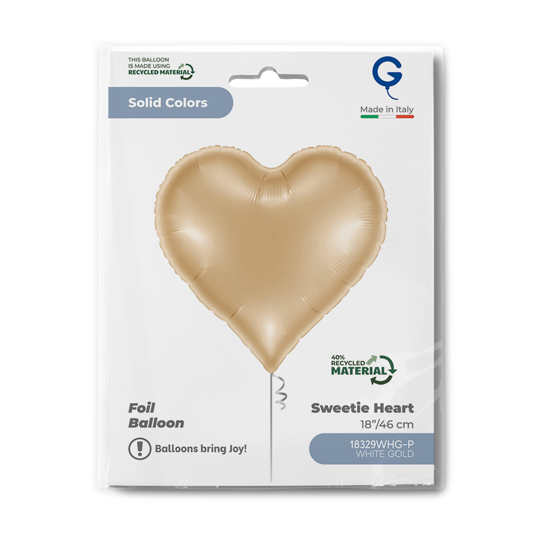 Metallic White Gold Sweetie Heart Shaped Foil Balloon 46cm / 18 in View 3
