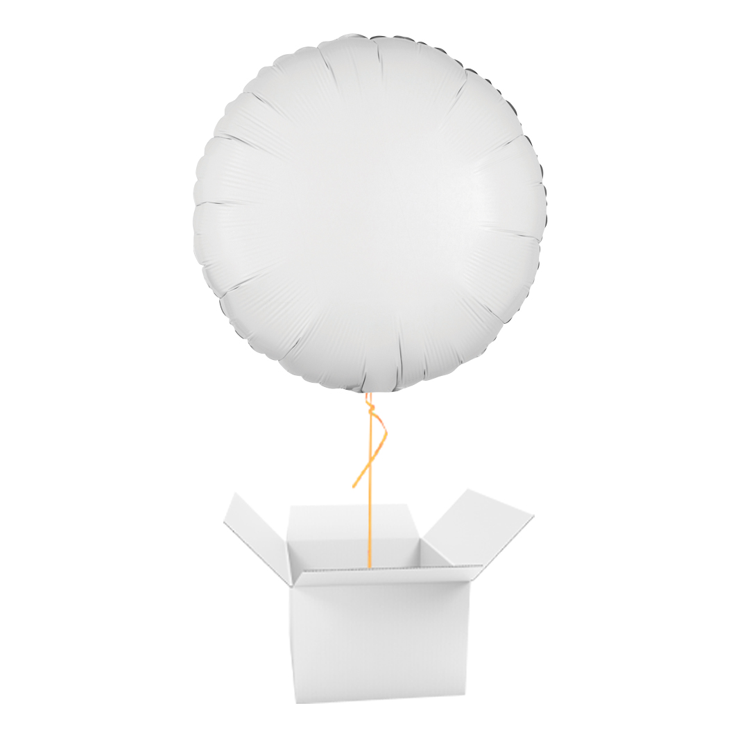 Metallic White Round Foil Balloon - Inflated Balloon In A Box