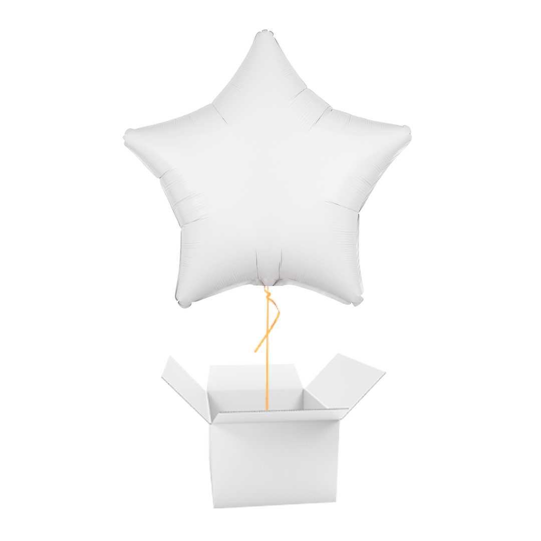 Metallic White Star Foil Balloon - Inflated Balloon In A Box
