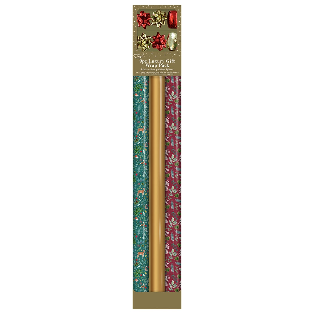 Metallic Woodland Animals Christmas Gift Wrapping Paper Pack