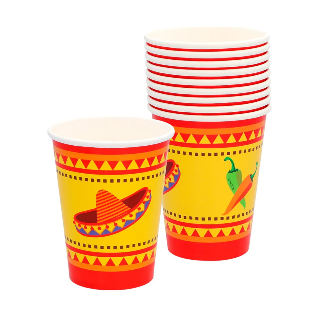 Mexican Fiesta Biodegradable Paper Cups 210ml - Pack of 10 View 1