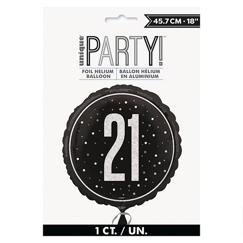 Midnight Black Glitz Age 21 Holographic Round Foil Helium Balloon 46cm / 18 in Product Gallery Image