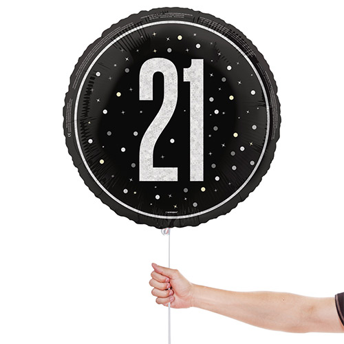 Midnight Black Glitz Age 21 Holographic Round Foil Helium Balloon 46cm / 18 in Product Gallery Image