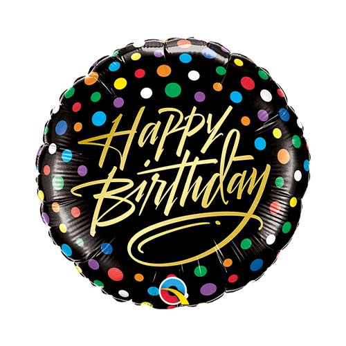 Mini Birthday Gold Script & Dots Air Fill Foil Qualatex Balloon 23cm / 9 in Product Image