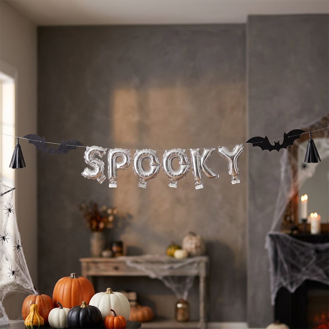 Mini Spooky Halloween Air Fill Foil Letter Balloon Banner Kit View 2