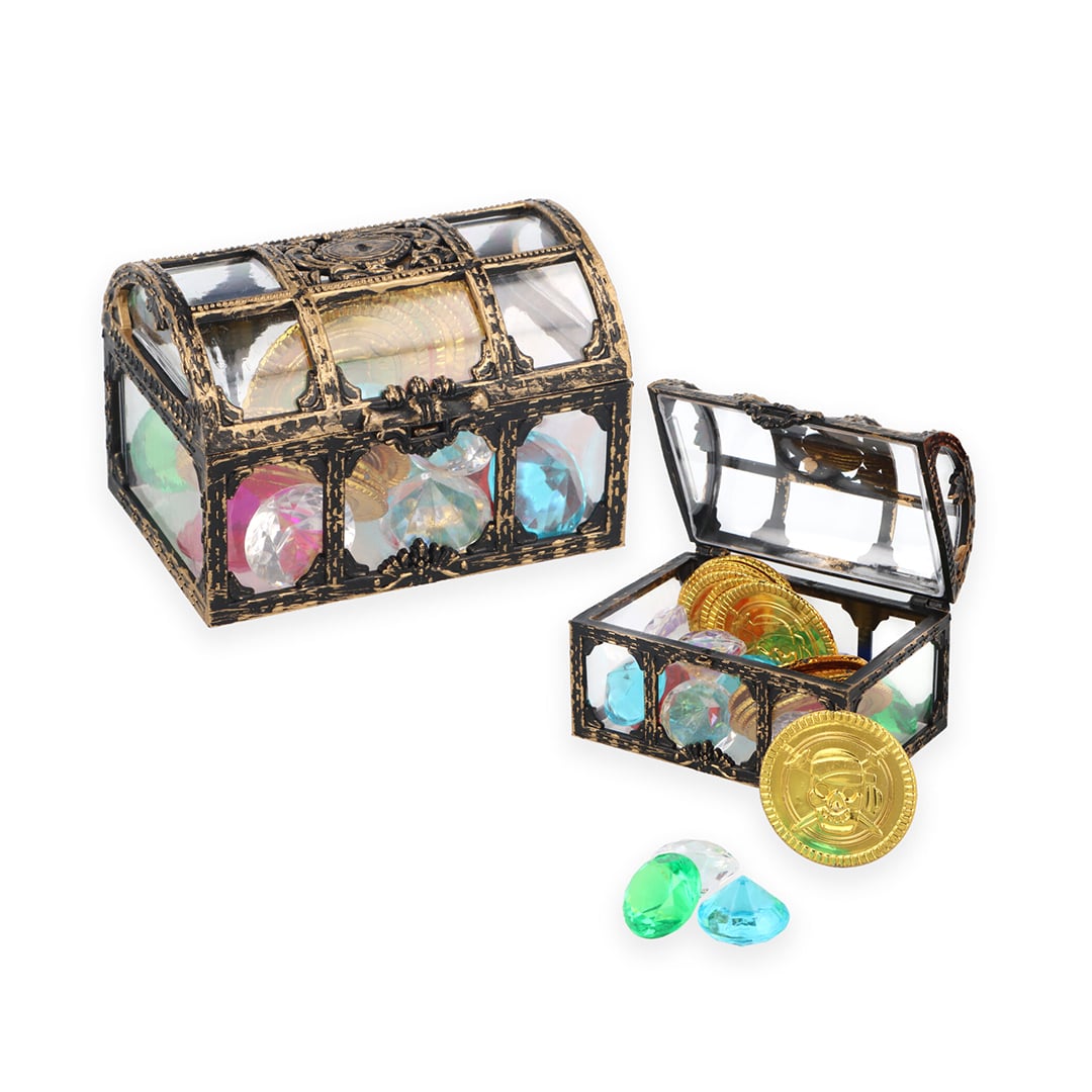 Mini Treasure Chest with Gems & Coins 7.3cm