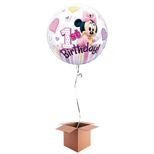 Minnie Mouse 1st Birthday Bubble Helium Qualatex Balloon - Inflated Qualatex Balloon in a Box Product Image