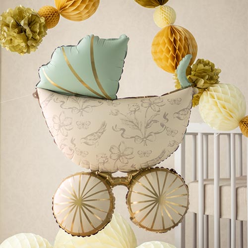 Mint Green Baby Carriage Giant Helium Foil Balloon 96cm / 38 in Product Gallery Image
