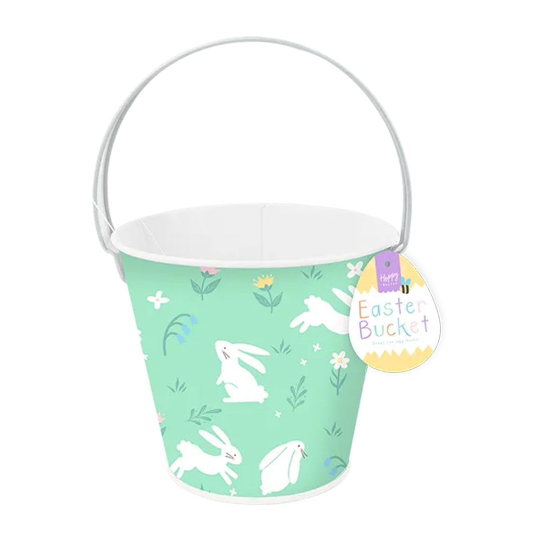 Mint Green Bunnies Easter Egg Hunt Tin Bucket 16cm Product Gallery Image