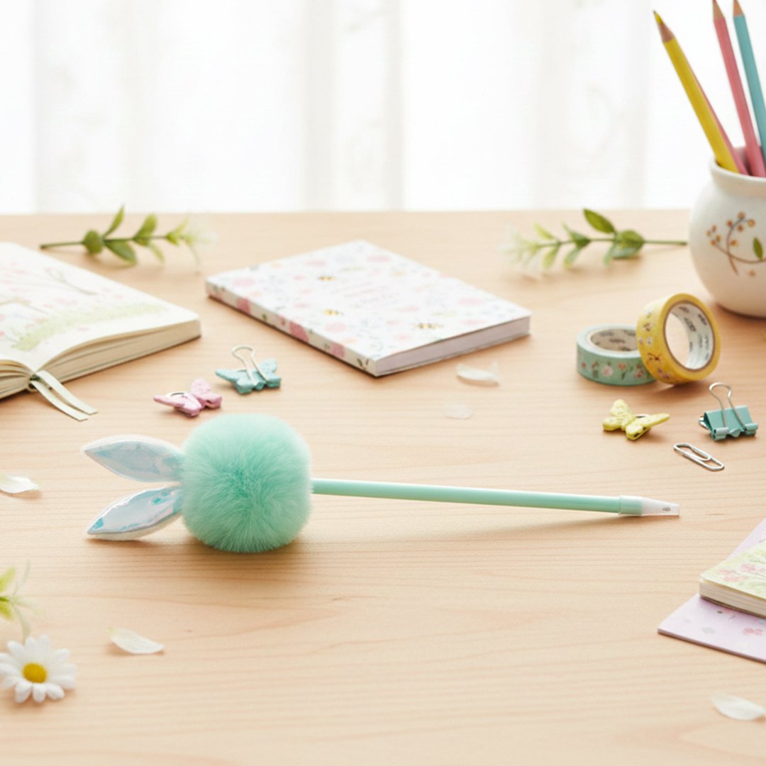 Mint Green Easter Bunny Fluffy Tail Pen Product Gallery Image