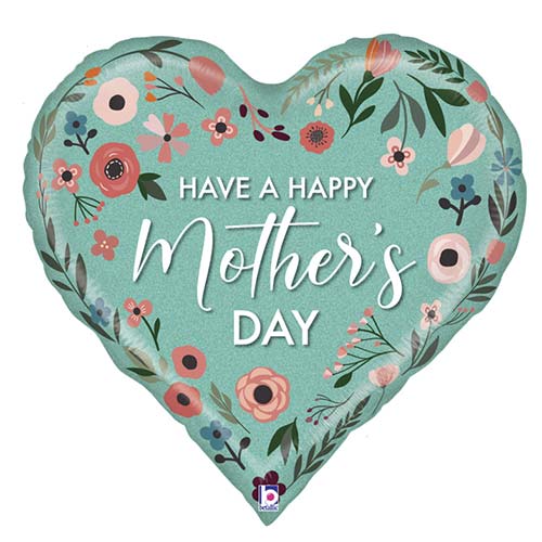 Mint Mother's Day Heart Holographic Helium Foil Giant Balloon 76cm / 30 in Product Image