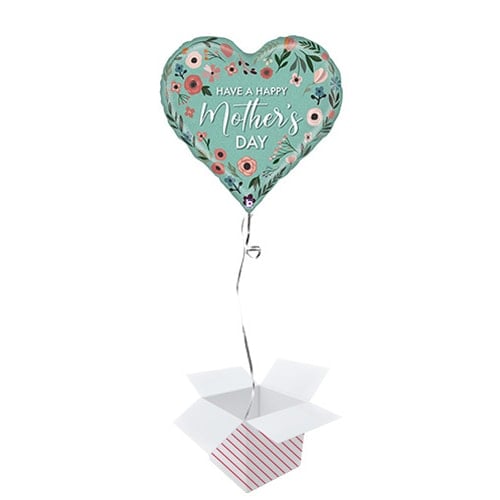 Mint Mother's Day Heart Holographic Helium Foil Giant Balloon - Inflated Balloon in a Box Product Gallery Image
