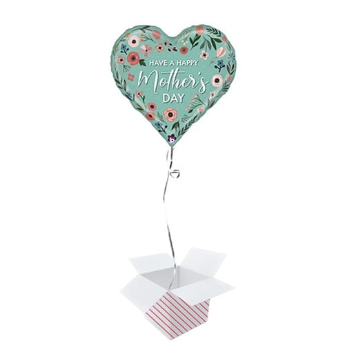 Mint Mother's Day Heart Holographic Helium Foil Giant Balloon - Inflated Balloon in a Box Product Image