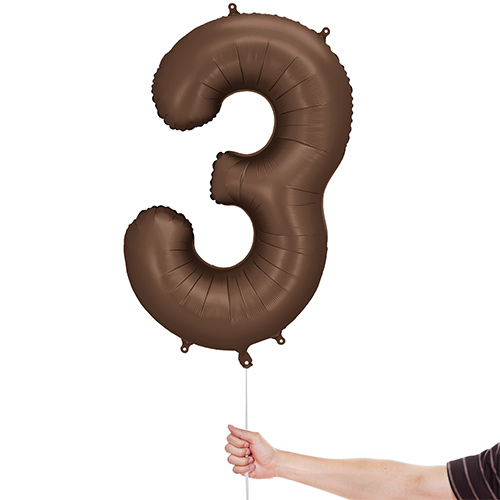 Mocha Brown Number 3 Helium Foil Giant Balloon 86cm / 34 in Product Gallery Image