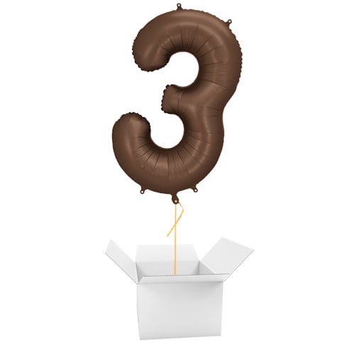 Mocha Brown Number 3 Helium Foil Giant Balloon - Inflated Balloon in a Box Product Image