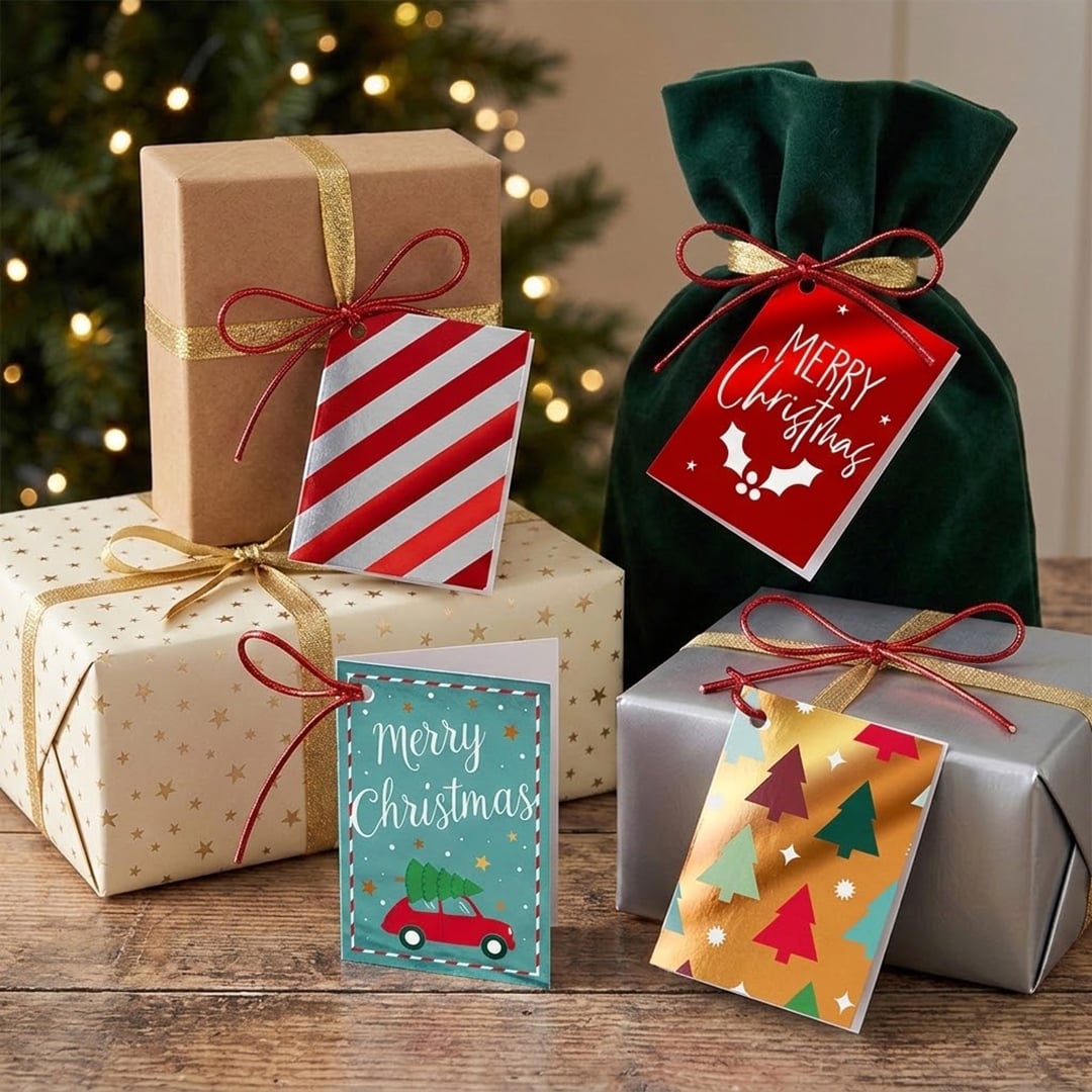 Modern Contemporary Christmas Foil Gift Tags - Pack of 20