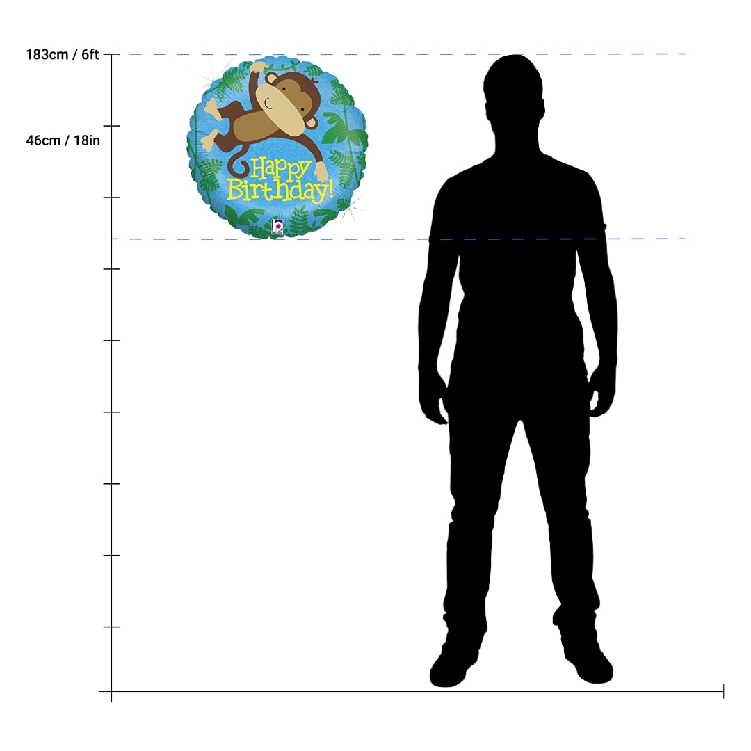 Monkey Buddy Birthday Holographic Round Foil Helium Balloon 46cm / 18 in Product Gallery Image