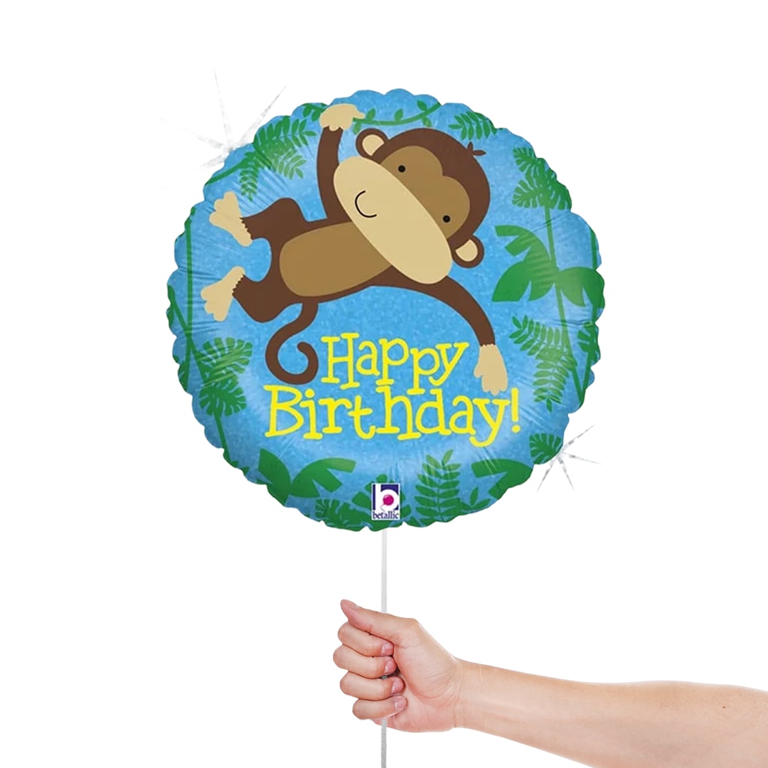Monkey Buddy Birthday Holographic Round Foil Helium Balloon 46cm / 18 in Product Gallery Image