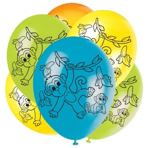 Assorted Monkeys Latex Balloons 30cm / 12 in - Pack of 6 Product Image