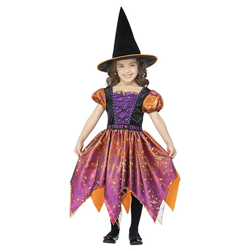 Moon & Stars Lightning Bolts Witch Girls Fancy Dress Costume Kids Large - Age 10-12 Product Gallery Image