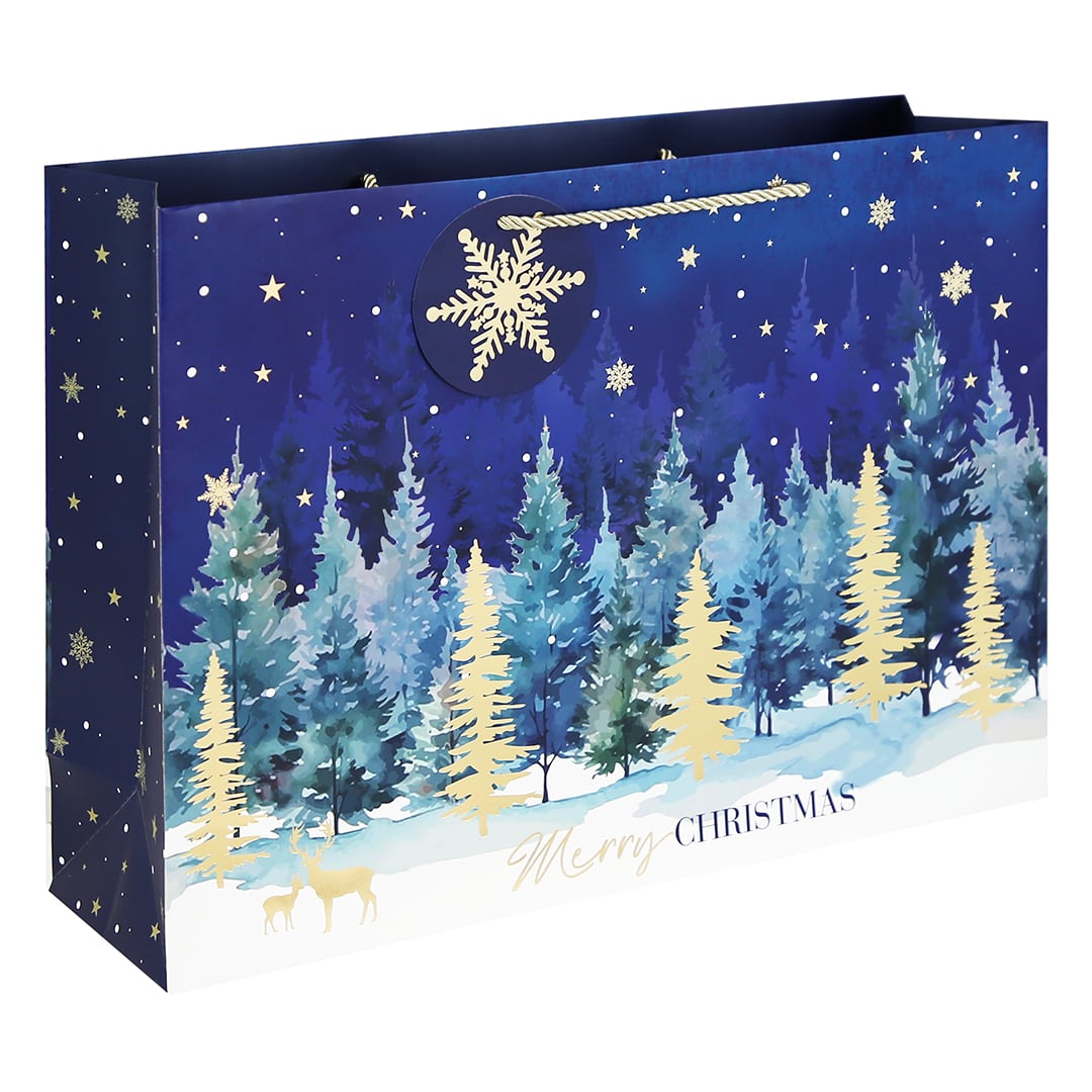 Moonlight Deer Christmas Scene Extra Large Blue Shopper Gift Bag 44cm