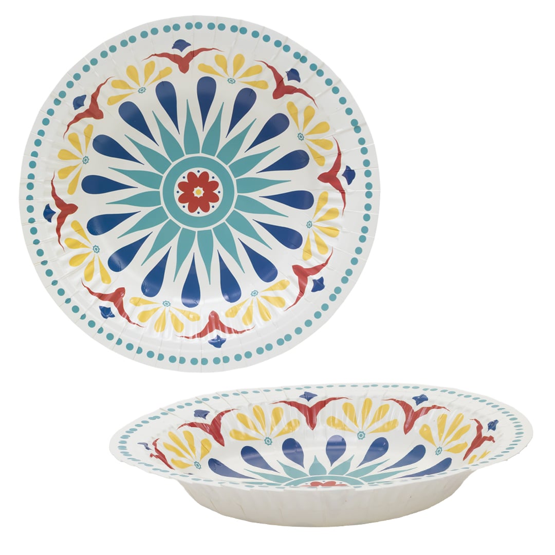 Moroccan Pattern Design Paper Bowls 19cm - Pack of 8