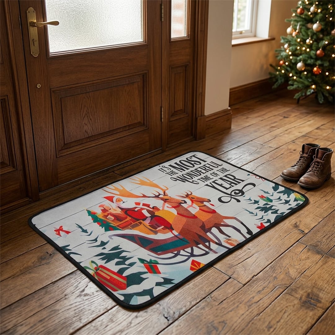 Most Wonderful Time of the Year Christmas Festive Non Slip Door Mat 60cm