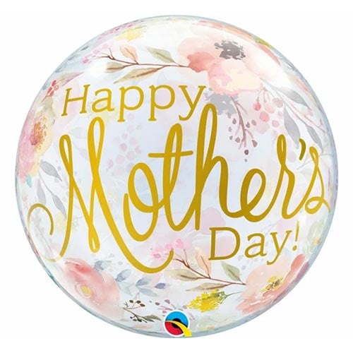 Mother's Day Watercolour Floral See-Thru Bubble Helium Qualatex Balloon 56cm / 22 in