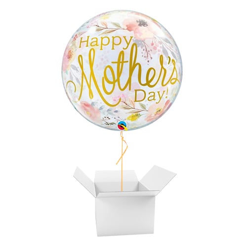 Mother's Day Watercolour Floral See-Thru Bubble Helium Qualatex Balloon - Inflated Balloon in a Box