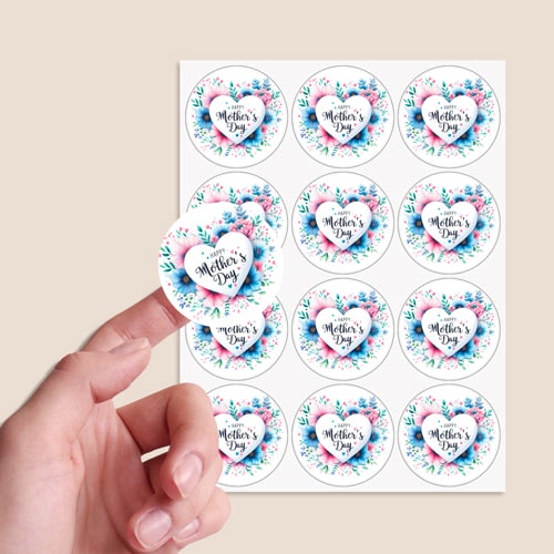 Mother's Day Blue Flowers Round Stickers 60mm - Sheet of 12 Product Gallery Image