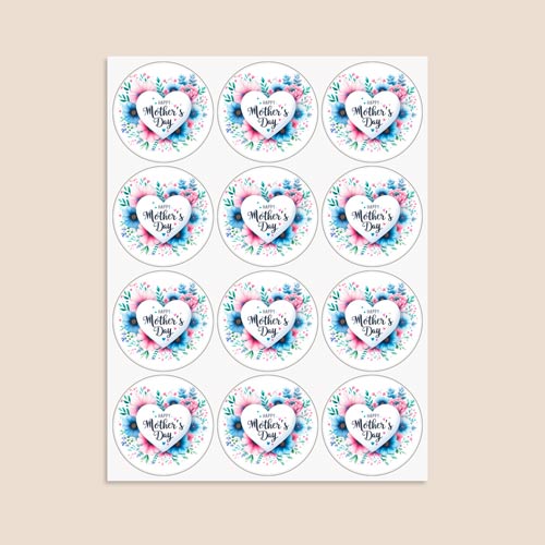 Mother's Day Blue Flowers Round Stickers 60mm - Sheet of 12 Product Gallery Image