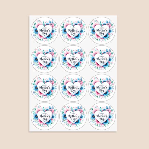 Mother's Day Blue Flowers Round Stickers 60mm - Sheet of 12 Product Gallery Image