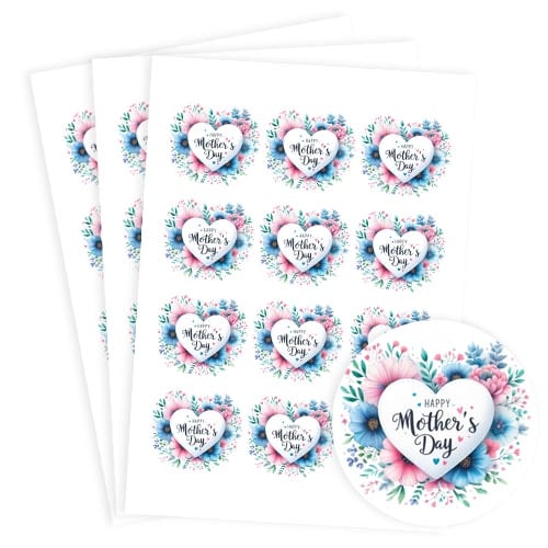 Mother's Day Blue Flowers Round Stickers 60mm - Sheet of 12 Product Gallery Image